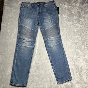 True Religion Rocco Moto Relaxed Skinny Jeans Men's 34x32 Blue Medium Wash $204